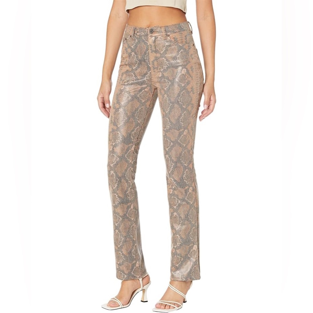 Afrm Heston Brown High Rise Straight
Leg Faux Leather Pants Snake Print Size 28
